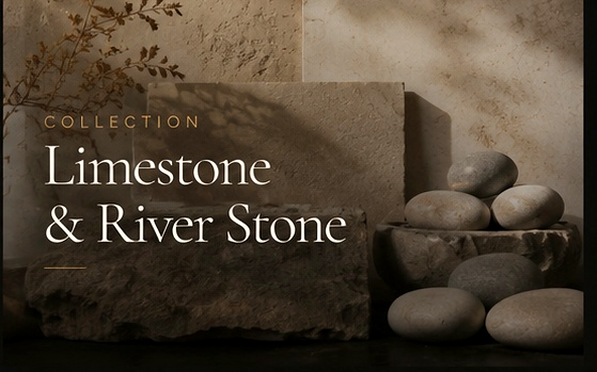 Limestone and river stone collection display