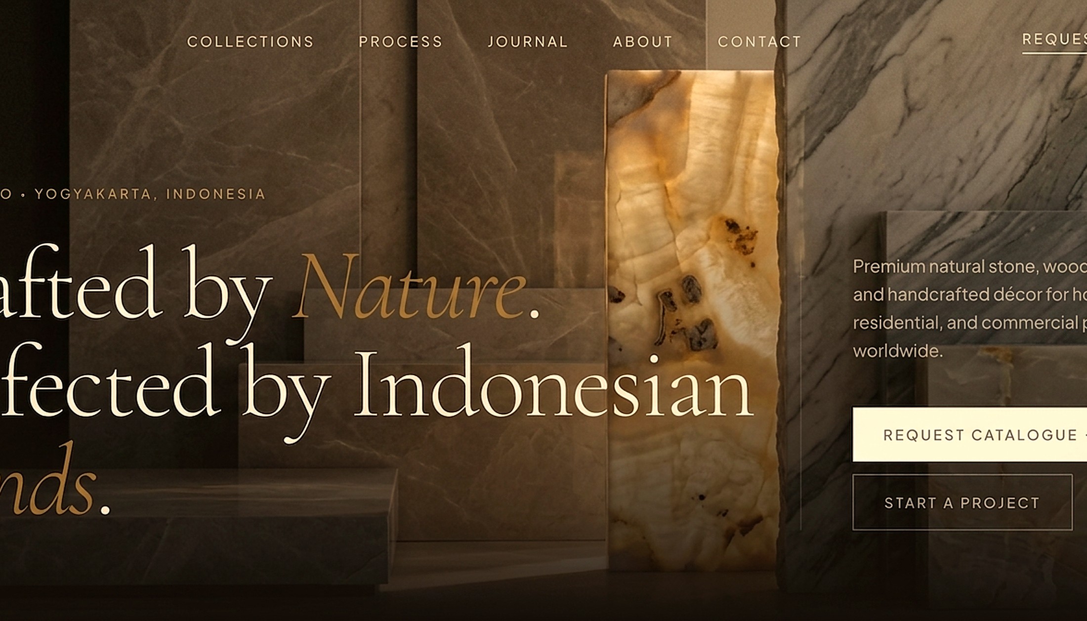 Indonesian artisan workshop with hand-carved natural stone